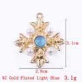 Light blue crystal and pearl cross pendant in KC gold finish for DIY jewelry - 11784 Gold Light Blue