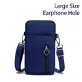 Navy blue nylon phone crossbody bag in large size with headphone jack and heart zipper - Large (With Headphone Jack) / Dark Blue