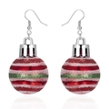 Christmas bulb hook earrings with festive red, pink, and green glitter stripe design - Red Stripes