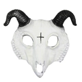 Gotische Ziegenschädel-Halbmaske mit schwarzen Widderhörnern und Kreuz für Halloween - Weiß