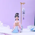 Ancient lady figurine with lantern in pink and blue hanfu, 23cm resin desk ornament - Reading Maiden Night Light