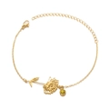 Golden birth flower bracelet with hollow floral charm and green gemstone accent - November Birth Flower Bracelet