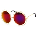 Fashionable gold hollow double-frame sunglasses with red-purple gradient lenses - Gold Frame Purple Mirror C1