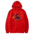 Red Halloween hoodie with pumpkin, wizard and bat prints in vibrant red cotton blend - Red