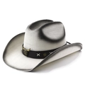 Cappello da cowboy in paglia sfumato bianco e nero con decorazione a testa di toro - M (56-58cm) / Verniciato Bianco Nero