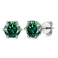 Classic S925 sterling silver six-prong stud earrings with 1 carat green moissanite stones - Emerald Green (1CT*2)