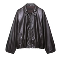 Giacca da aviatore oversize in finta pelle marrone scuro con colletto e chiusura a zip - XS / caffè