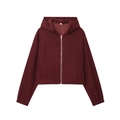 Women's burgundy hooded zip-up bomber jacket and long pants set with textured fabric - XS / Wine Red Top