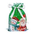 Green Christmas drawstring gift bag with snowman and Santa Claus festive illustrations - Christmas Green 2 / 24*32cm