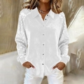 White velvet shirt with sequin sleeves, long sleeves, turn-down collar and buttoned front - White