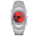 Montre à quartz argentée Y2K avec cadran rouge vif et bracelet en métal intégré - Boîtier Argenté Cadran Rouge (Poli)