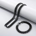 Conjunto clásico de collar y pulsera de cadena cubana en acero inoxidable negro - 10mm - Pulsera 20cm / Negro