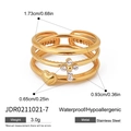 Gold plated stainless steel multi-layer ring with cross and heart charms with zircon - Cross Heart Multi-layer Style (JDR0211021-7)