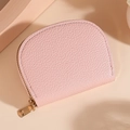 Pink crescent accordion card holder in litchi grain leather with golden zipper - Pink