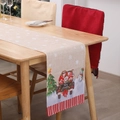 Runner da tavola natalizio con gnomi festivi su camion e tessuto in lino beige - Color Lino Tre Piccoli Rudolphs / Beige