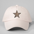 Close-up of pink baseball cap with a leopard print star embroidery on the front panel - Beige