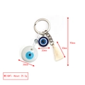 Detail view of pink Evil Eye keychain with glass beads and white tassel measurements - White Bead Blue Frame Tassel
