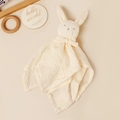 Weiche Mull-Baumwolle Baby-Schmusetuch mit süßer weißer Hasenpuppe und Schleife - 30*30 cm / Gebrochenes Weiß