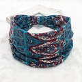 Bohemian paisley print elastic wide headband in red and blue floral cotton fabric - 17-Red Blue Tribal