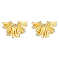 Irregular fan-shaped 18K gold plated earrings with embedded pearls on white background - Fan Shape Design Rhinestone Inlay (MS-588)