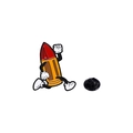 Running cartoon bullet enamel pin with orange shell and black rubber clutch backing - Anthropomorphic Bullet