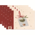 Set of 4 Christmas placemats with red and beige linen texture and holiday patterns - Style 4