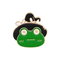 Detailed close-up of a green cartoon frog enamel pin with black wizard hat on white backdrop - Green Frog with Wizard Hat Brooch C2595