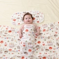 Bamboo cotton muslin swaddle blanket and matching baby pillow with birthday theme - Afternoon Tea