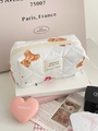 White quilted bow bear makeup bag with cute cartoon patterns and Korean style labels - Bow Bear Octagonal Bag