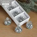 Set of 6 clear Christmas glass balls with silver star sequins and white gift box - Silver Star Sequins (Style J) / Set of 6