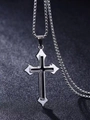 Macro detail of silver box chain and dual-layer black and silver cross pendant - Black/White Cross