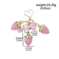 Pink resin strawberry keychain charm with golden chain and dimension details - BG00138-01 Pink Bow Pink Strawberry Keychain (Gold)