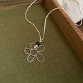 Bohemian silver hollow starfish pendant necklace with brown bead on off-white cord - Necklace-White-Flower