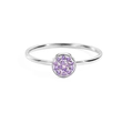 Polished silver stainless steel ring featuring a round pave setting with purple stones - US5 / June Purple - Silver