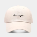Casquette de baseball beige avec broderie 'long' noire et visière courbée contre le soleil - Réglable / Beige