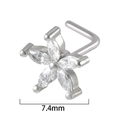 L-shaped stainless steel nose stud with a 7.4mm clear zircon five-petal flower design - Silver Flower