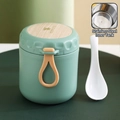 Insulated mint green stainless steel soup cup with wooden style lid and spoon - 400ml Stainless Steel Green / 400ml