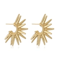 Minimalist gold-plated C-shaped sunburst stud earrings with artistic radial metal design - Radiating Spike Shape (CE00261YS)