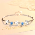 Bracciale a quadrifoglio in argento S925 con scintillanti zirconi blu incastonati - Argento 925 / Zirconia Blu