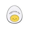 Cute cartoon enamel pin featuring a cracked egg with the witty eggscuse me text - Boiled Egg (XZ9791)