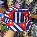 Close-up of a canvas bucket hat featuring a vintage blue star and red stripes flag pattern - 15# Cuba/Puerto Rico Style