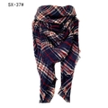 Classic navy blue plaid cashmere-like scarf with red stripes and fringe detail - Red/Blue/White Plaid