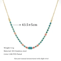 Detail van 18K vergulde kralenketting met blauwe chalcedoon en roze stenen - Gouden Ketting & Blauw Roze Kralen (MSNK0175)
