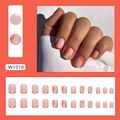 Unghie finte corte arancioni con simpatici motivi agrumati e French tips per l'estate - Tipo di Colla / Arancione Vibrante (W1018)