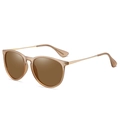 Retro cat-eye polarized sunglasses with tea-brown frame and gold metal temples - Matte Khaki Frame Tea Polarized C20