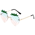 Strawberry shaped rimless sunglasses with blue to pink gradient lenses and gold frame - Gold Frame Blue-Pink Gradient Lens