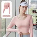 Barbie pink long sleeve yoga crop top with thumbholes and high elasticity for fitness - S / Tops / Barbie Pink