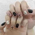 Cool-style schwarze Verlauf-Nägel zum Aufkleben mit silbernen Glitzersternen und Folie - Schwarz Farbverlauf Sternendesign(D-194) / Kleber-Typ