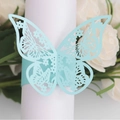 Laser-cut light blue butterfly napkin ring with delicate hollow floral wing patterns - Pearl Pale Blue