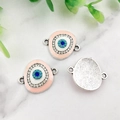 Rosa Evil Eye Schmuckverbinder mit blauen Edelsteinen und Strasssteinen in Silberoptik - Hellsilber Böser Blick-14576